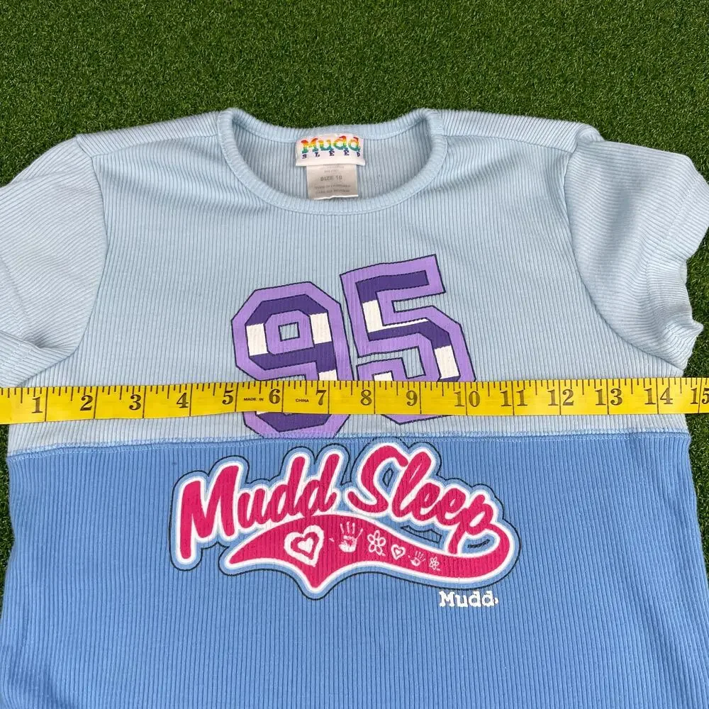 Mudd Sleep Girls Blue Short Sleeve Side Cinch Ribbed Pajama Pants Set Sz 10